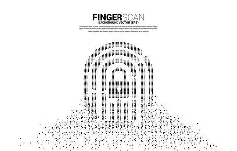 Vector thumbprint with lock pad center icon from pixel transformation. backgr Stock Illustration
