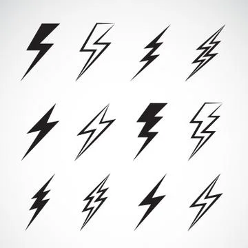 Vector of thunder lightning flat icons set on white background. Easy editable 스톡 일러스트