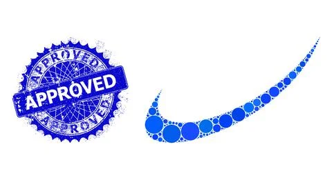 Vector Tick Mark Mosaic of Small Circles with Rubber Approved Badge Stock Illustration