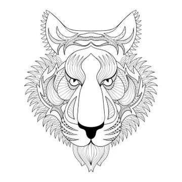 Vector Tiger. Zentangle Tiger face illustration, Tiger head prin 스톡 일러스트