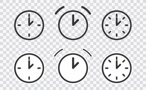 Vector Time and Clock icons in thin line style. on transparent Stock Illustration