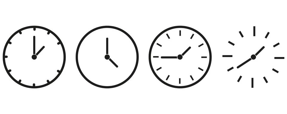 Vector Time and Clock icons set.Clocks icon collection design. Stock Illustration