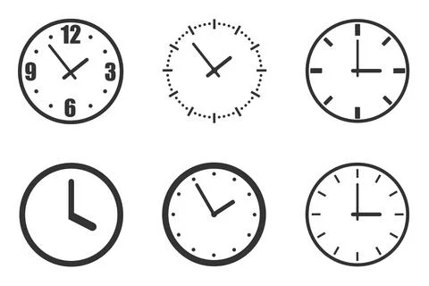 Vector Time and Clock icons set.Clocks icon collection design. Horizontal set Stock Illustration