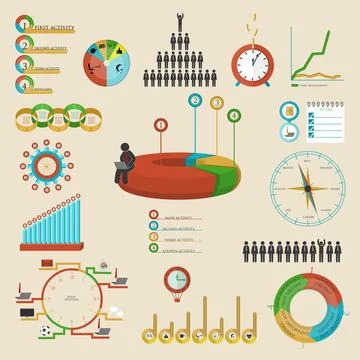 Vector time management infographic. Big set with diagrams, graphics, stick mans Stock Illustration