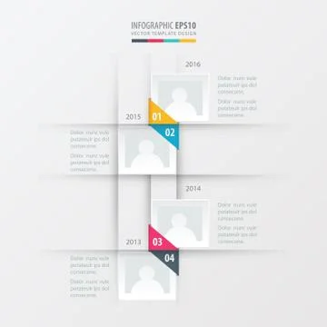 Vector timeline design  yellow, blue, pink color Stock Illustration