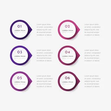 Vector timeline infographic with 6 pointers, steps or processes Stock Illustration