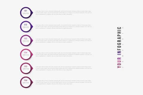 Vector timeline infographic with 6 pointers, steps or processes Stock Illustration
