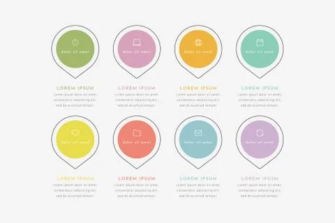 Vector timeline infographic with 8 pointers, steps or processes Stock Illustration