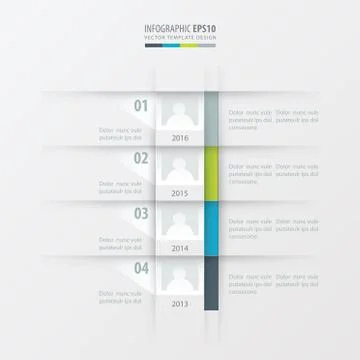 Vector timeline report design template Green, blue, gray color Stock Illustration