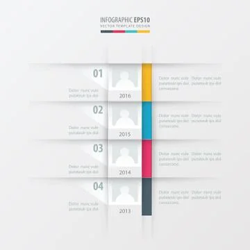 Vector timeline report design template yellow, blue, pink color Stock Illustration