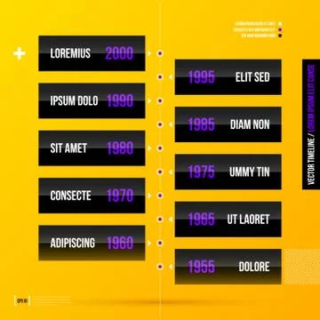 Vector timeline template on bright yellow background in modern corporate styl Stock Illustration