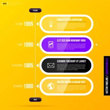 Vector timeline template with glossy transparent elements on bright yellow ba Stock Illustration