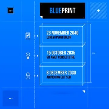 Vector timeline template with rectangle elements in blueprint style. EPS10 库存插图