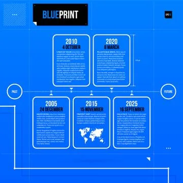 Vector timeline template with rectangle elements in blueprint style. EPS10 イラスト素材