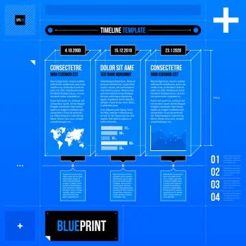 Vector timeline template with rectangle elements in blueprint style. EPS10 イラスト素材