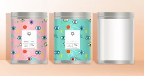 Vector Tin Can Container Packaging with Eye Pattern Theme Stock Illustration