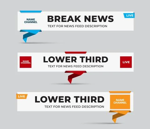 Vector title plate, lower third with paper layer effect, orange, blue, red or Stock Illustration