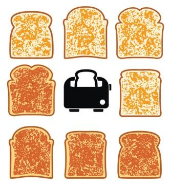 Vector toasted bread slices and toaster Illustrazione stock
