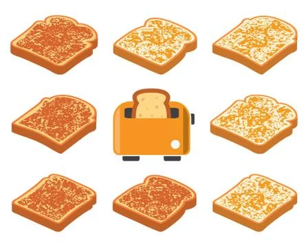 Vector toasted bread slices and toaster Illustrazione stock
