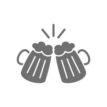 Vector toasting beer glasses, cheers grey icon. Stock Illustration