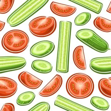 Vector Tomato and Cucumber seamless pattern Stock Illustration