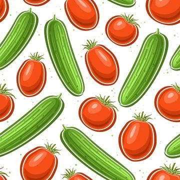 Vector Tomato and Cucumber seamless pattern Stock Illustration