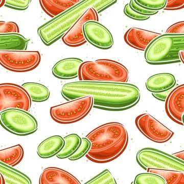 Vector Tomato and Cucumber seamless pattern 스톡 일러스트