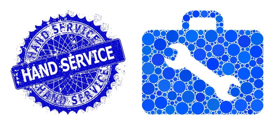 Vector Tool Case Collage of Small Circles with Textured Hand Service Stamp Illustration