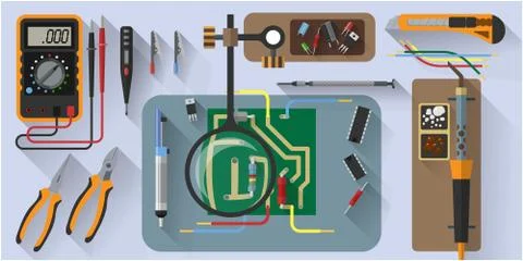 Vector tools set for soldering chips, flat design 库存插图