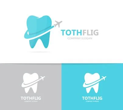 Vector of tooth and airplane logo combination. Dental and travel symbol or icon Stock Illustration