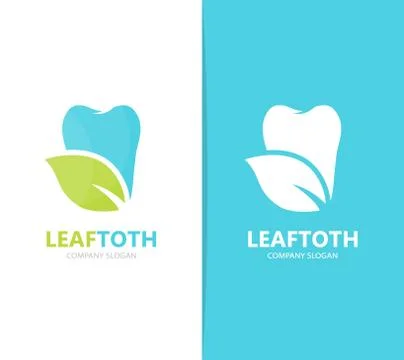 Vector of tooth and leaf logo combination. Dental and eco symbol or icon. Unique Stock Illustration