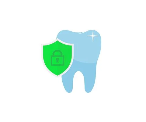 Vector tooth and shield, dental health protection  logo design. Illustrazione stock