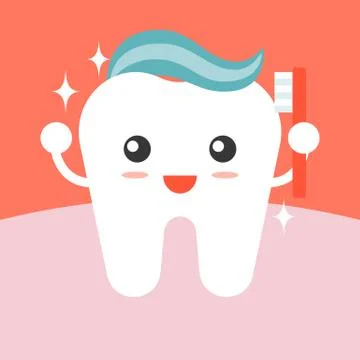 Vector tooth cleaning itself with toothpaste , flat design Stock Illustration