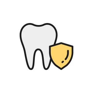 Vector tooth protection, dental save flat color line icon. Stock Illustration