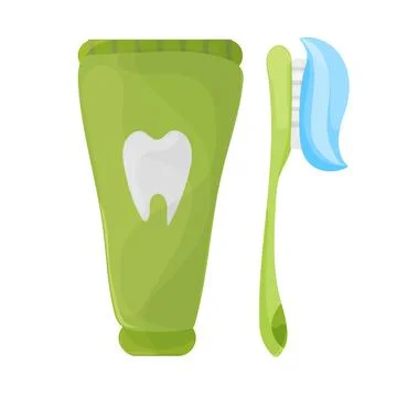 Vector of toothbrush and toothpaste in green colors on white background 스톡 일러스트
