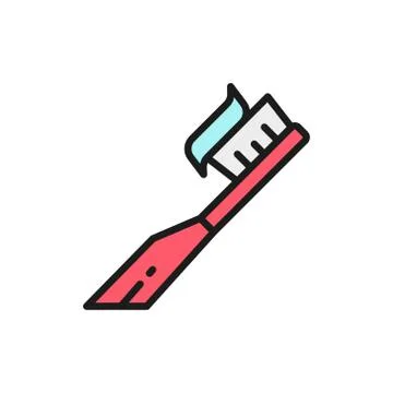 Vector toothbrush with paste, toothpaste flat color line icon. 스톡 일러스트