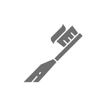 Vector toothbrush with paste, toothpaste grey icon. Ilustración de archivo