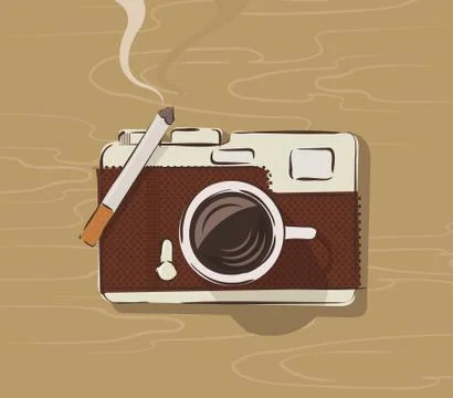 Vector  top view of coffee mug and cigarette forming retro camera Stock Illustration