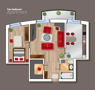Vector top view floor plan of the house room. Modern dining room, bedroom and Stock Illustration