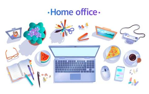 Vector top view Home Office concept Stock Illustration