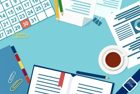 Vector of a top view of an office work place Stock Illustration