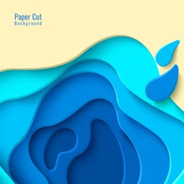 Vector top view tropical beach in paper cut style Stock Illustration