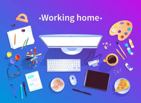 Vector top view working home concept Stock Illustration