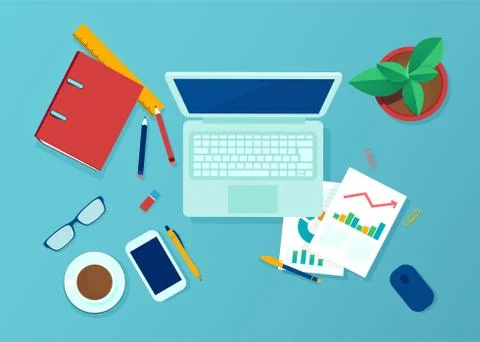 Vector top view of an workplace of an employee Stock Illustration