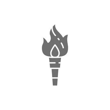 Vector torch flame, prehistoric fire gray icon. Illustrazione stock