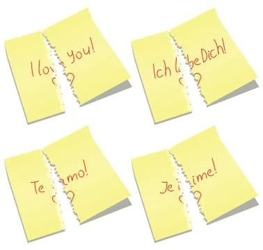 Vector torn paper notes with I love you words Stock Illustration