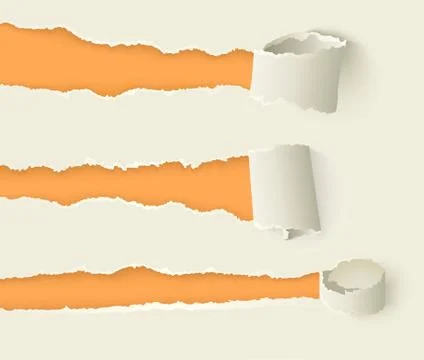 Vector torn rolled paper with ripped edges set Stock Illustration