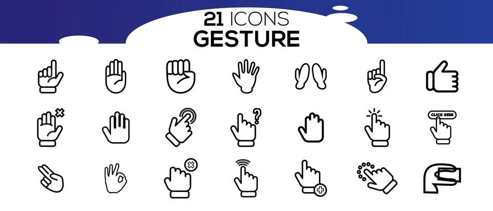 Vector touch screen gestures icons in thin line style. Illustrazione stock