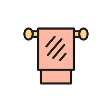Vector towel on holder, hygiene flat color line icon. Illustrazione stock