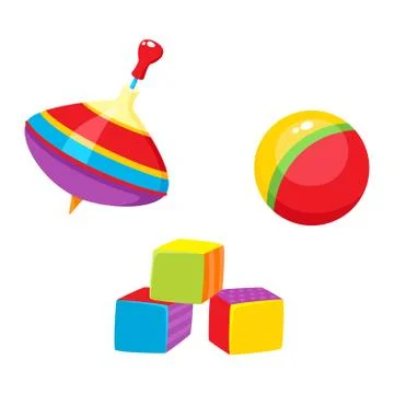 Vector toys - ball, cubic blocks, whirligig toy 스톡 일러스트